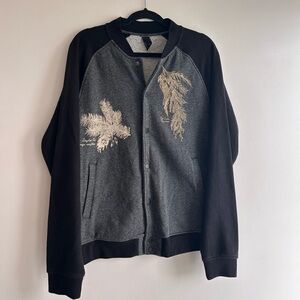 West coast handmade Black and Gray Button-Up Jacket with Leaf tree Design